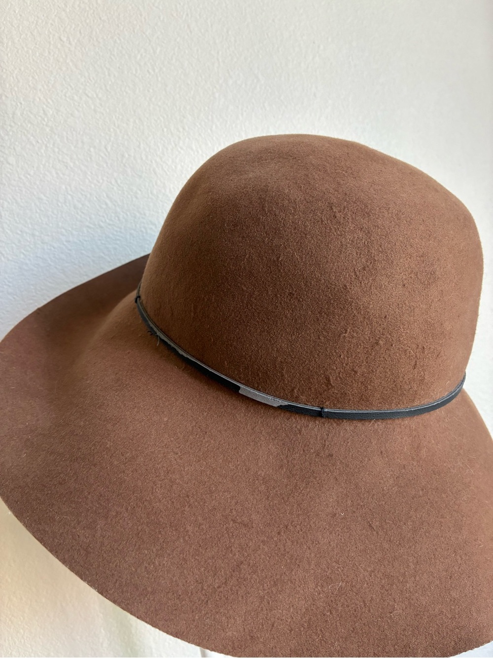 Talula Brown Wool Wide Brim Hat with Leather Detail